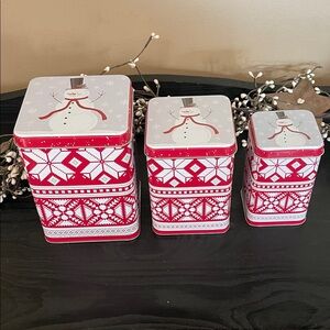 3 Piece Set of Snowman Nesting Tins with Lids